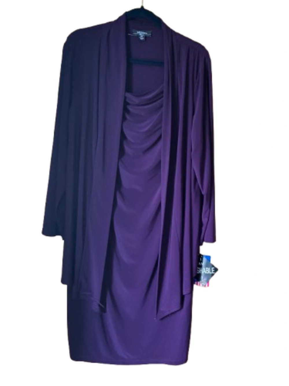 R&M Richards Purple Draped Jersey Dress with Open Front Jacket